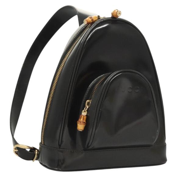 GUCCI Bamboo Shoulder Bag Enamel Black Gold 007 2113 007 2113 - Picture 1 of 16